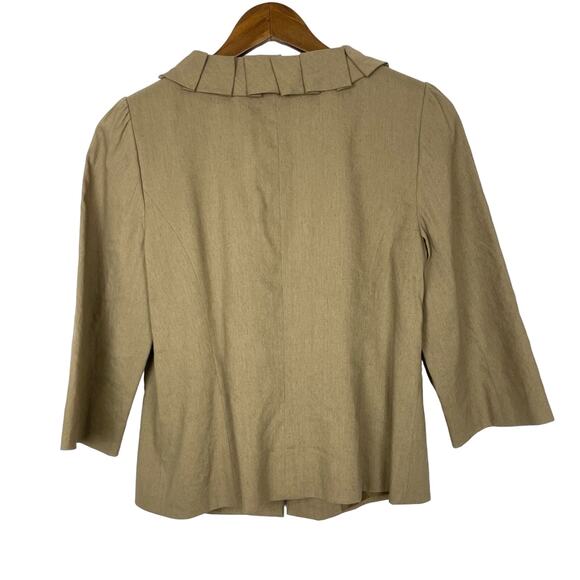 Classiques Entier | Brown Linen Blend Pleated Ruffle Trim Classy Office Jacket - Picture 2 of 10